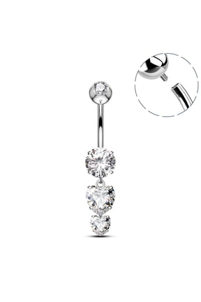 Belly Button Ring Dangle G23 Titanium Heart Cut Cubic Zirconia 14G Navel Piercing Jewelry