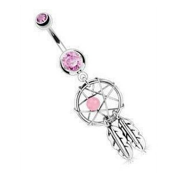 Belly Button Ring Dream Catcher Woven Star Design Bead Feathers Fancy Navel