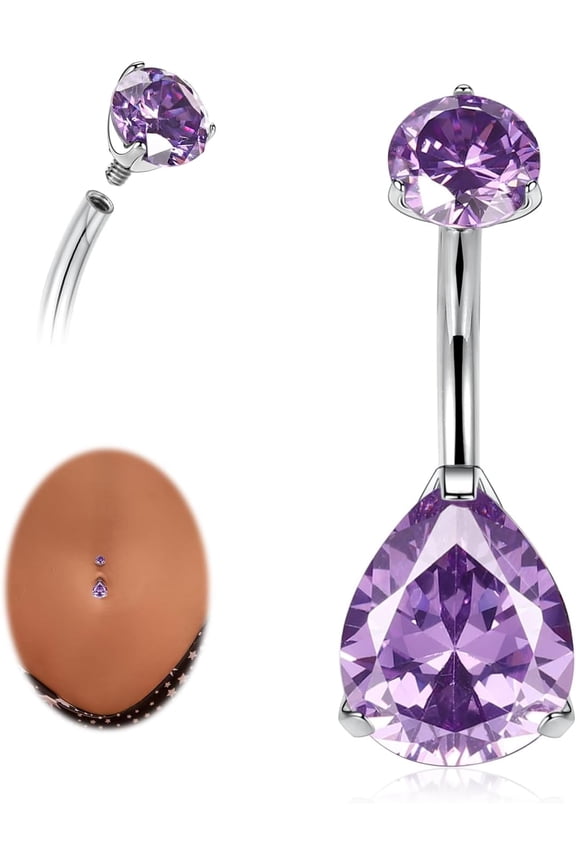 Belly Button Ring G23 Titanium Hypoallergenic 14G belly ring for Women Men Teardrop Navel Piercing Jewelry 10mm Barbell With Cubic Zircon