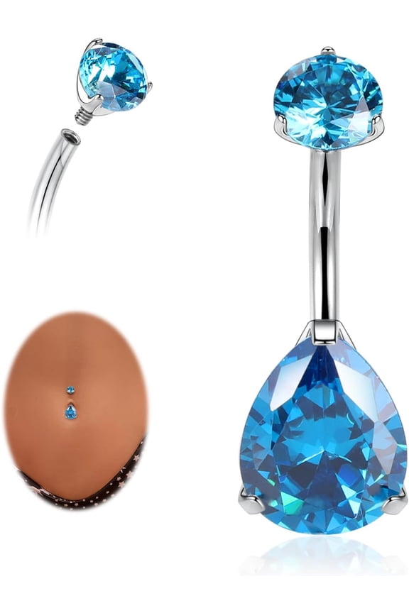 Belly Button Ring G23 Titanium Hypoallergenic 14G belly ring for Women Men Teardrop Navel Piercing Jewelry 10mm Barbell With Cubic Zircon