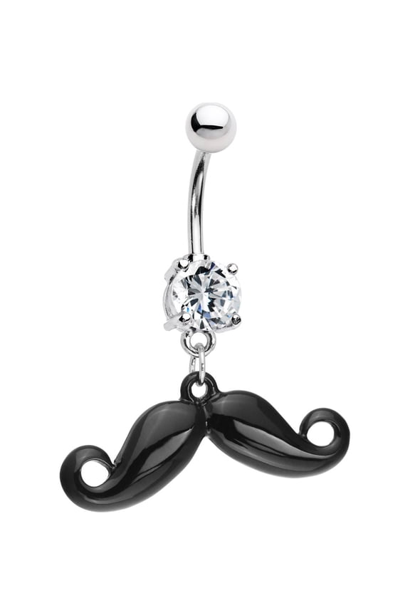 Belly Button Ring Mustache Navel Piercing Dangle Surgical Steel 4 Prong CZ 14G