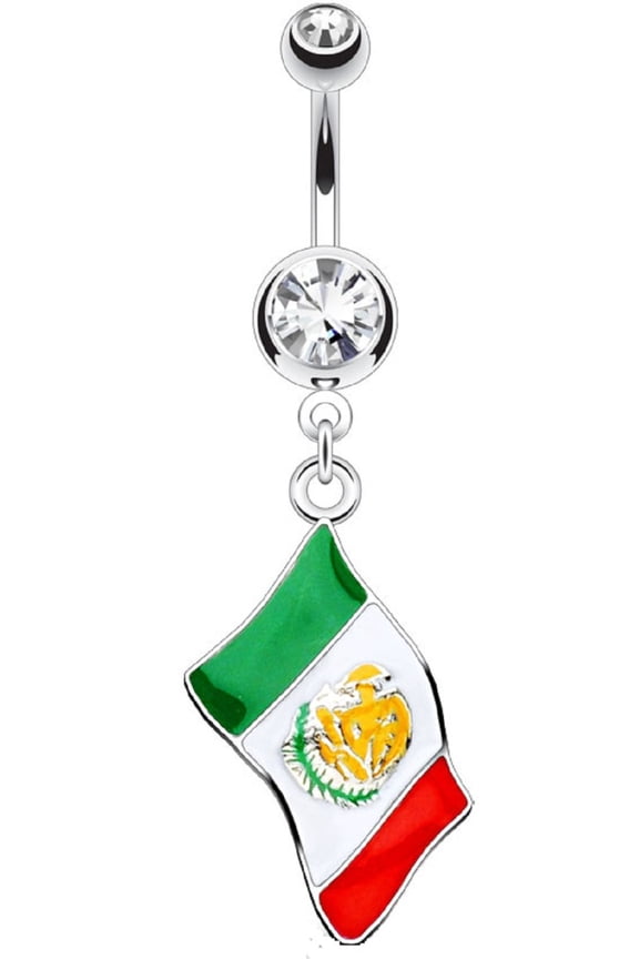 Belly Button Ring National Flag Dangle Double Jeweled Mexico