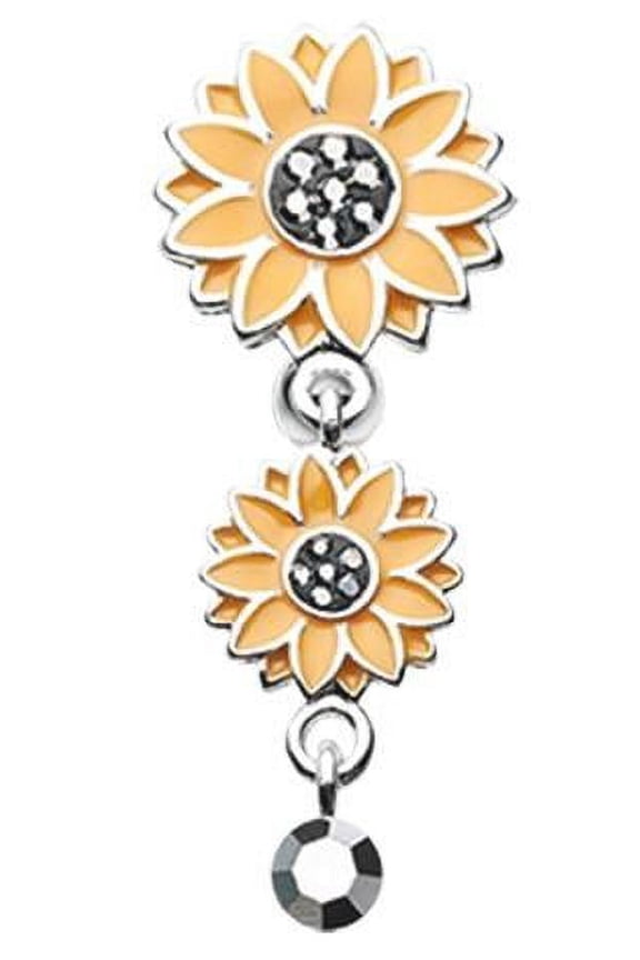 Belly Button Ring Navel 14g Beach Summer Sunflower Reverse Dangle