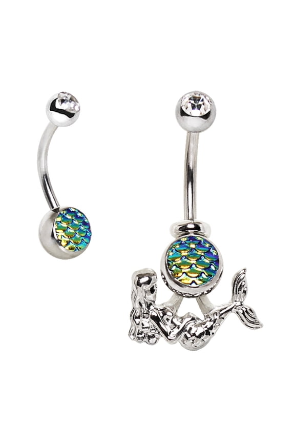 Belly Button Ring Navel 2-in-1 Fish Scale Cabochon Mermaid