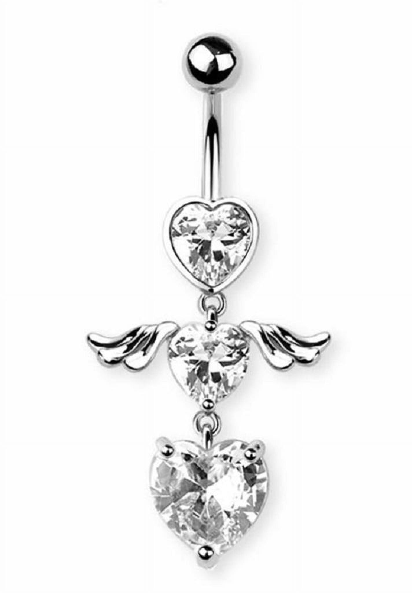 Belly Button Ring Navel Angel Wings gem Gem Heart dangling - Walmart.com 