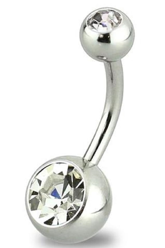 Belly Button Ring Navel Double gem 316L steel