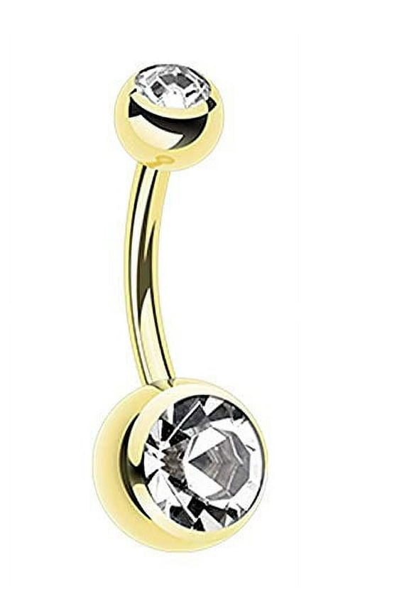 Belly Button Ring Navel Gold Plated Solitaire Body Jewelry 14g (goldtone)