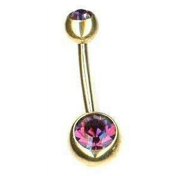 Belly Button Ring Navel Gold Plated Solitaire Body Jewelry 14g