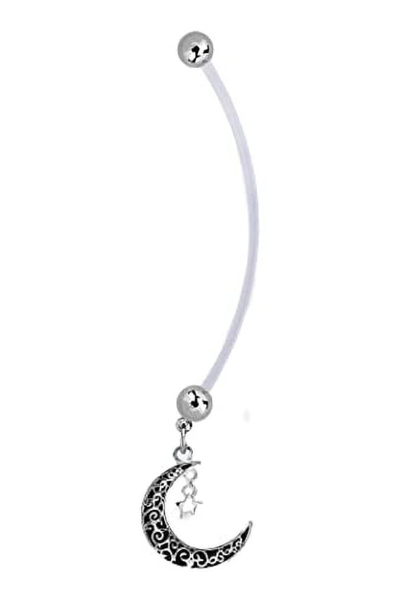 Belly Button Ring Navel PTFE Pregnancy BIO Flex Moon and Star Dangle