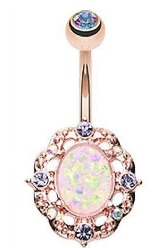 Belly Button Ring Navel Rose Gold Florid Opal Sparkle 14g