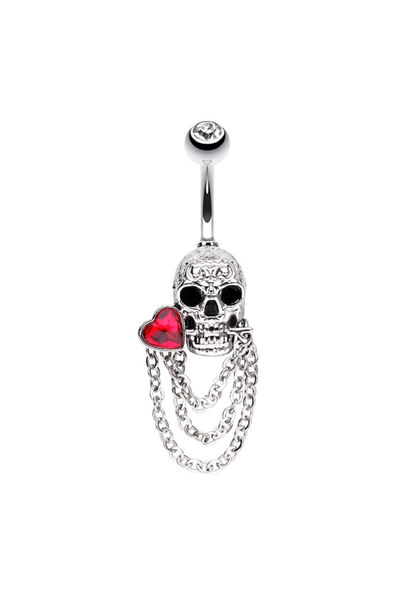 Belly Button Ring Navel Till Death Skull Heart Chain dangling