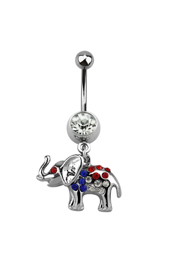 Belly Button Ring Navel gem CZ patriotic Elephant dangling