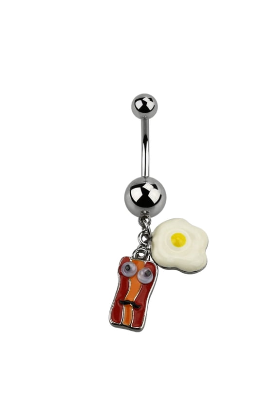 Belly Button Ring Navel gem bacon and egg dangling