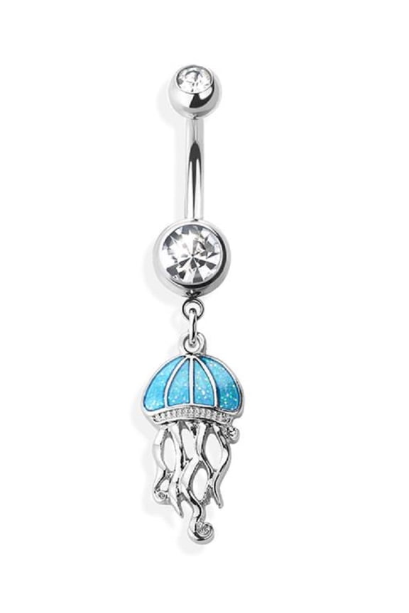 Belly Button Ring Navel jelly fish faux opal Jellyfish