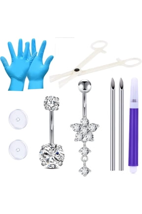 Belly Button Ring Piercing Kit-Belly Button Piercing Kit Stainless Steel 14G Belly Button Rings Piercing Needles Disposable Piercing