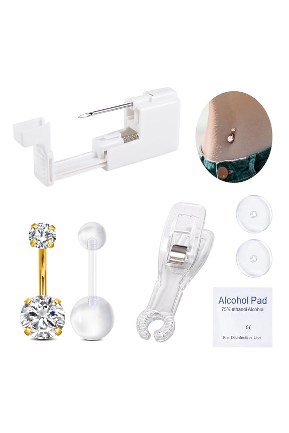 Belly Button Ring Piercing Kit-Belly Button Piercing Kit Stainless Steel 14G Belly Button Rings Piercing Needles Disposable Piercing