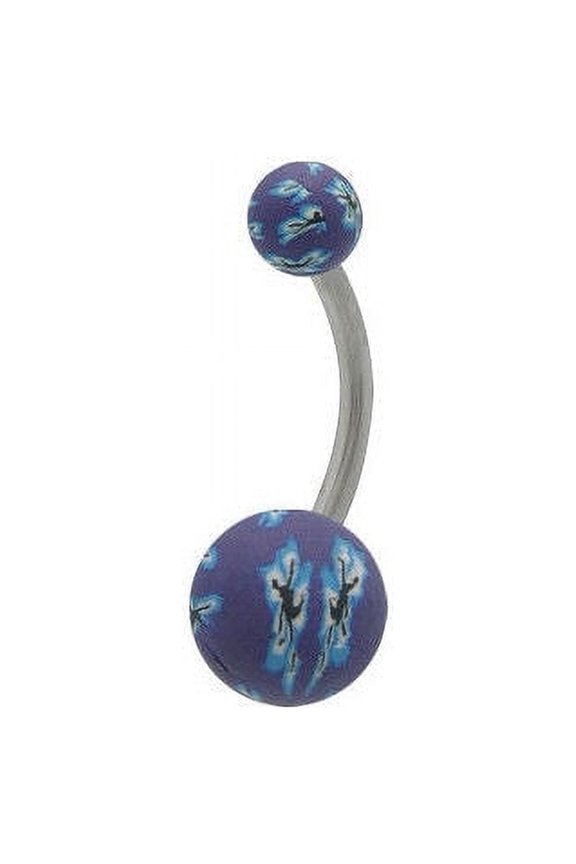 Belly Button Ring Purple Fimo Beads Abstract Design