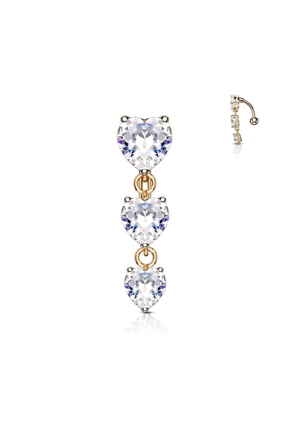 Belly Button Ring Reverse Design with Three Prong Set Heart CZ Vertical Drop