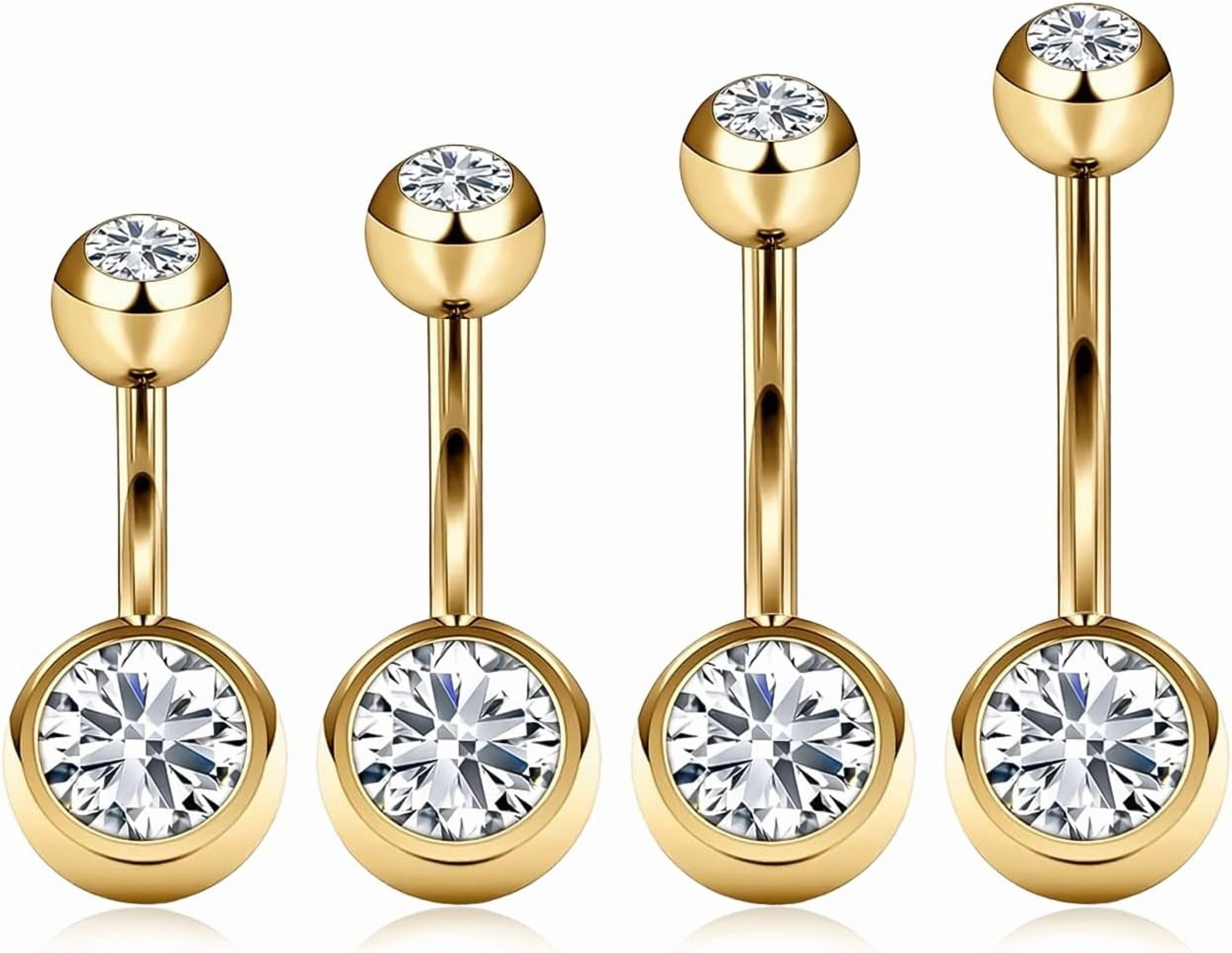 Belly Button Ring Set (4 Lengths, 14G) ,Hypoallergenic Curved Barbell ...