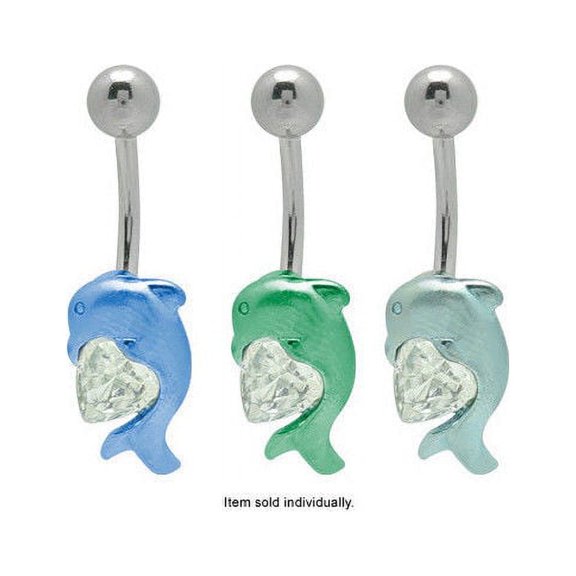 Belly Button Ring Titanium Dolphin with Heart