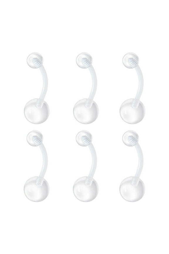 14G Flexi Clear Belly Button Retainer Rings, Pack of 6, 3/8" (10mm) Length