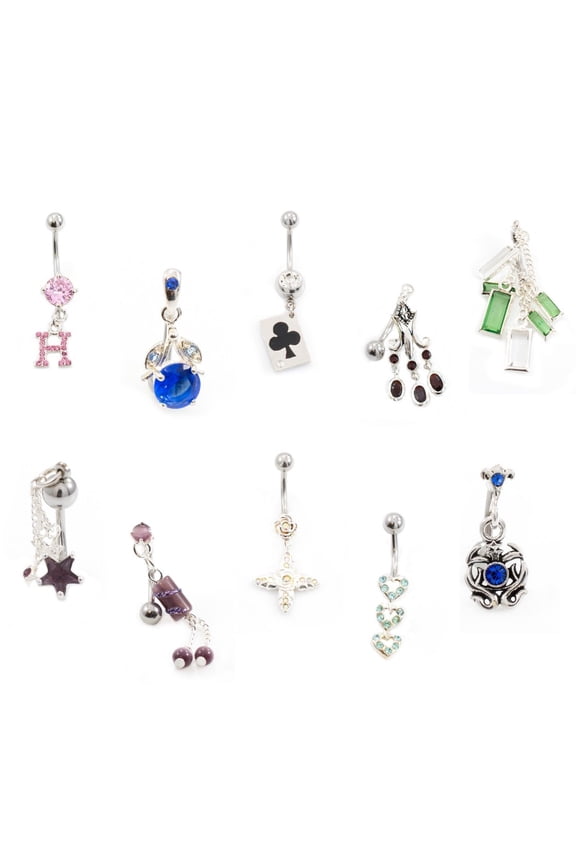 Belly Button Ring pack of 10 Summer Hoopla Navel Rings with unique Designs 14g