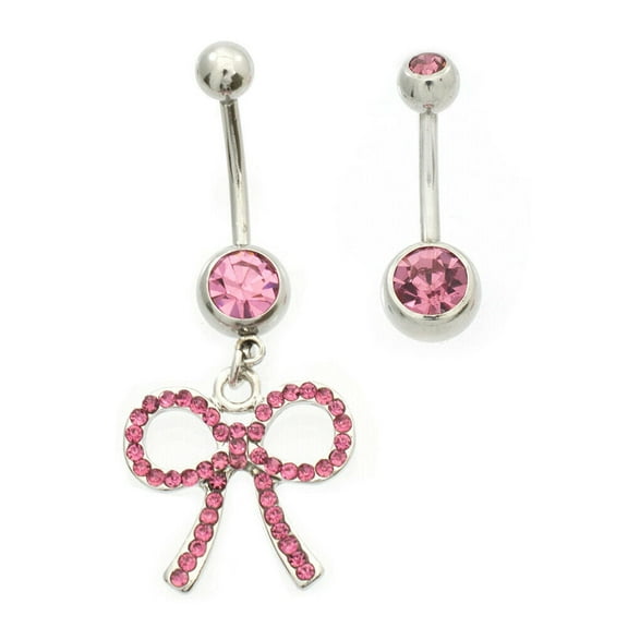 Belly Button Ring pack of 2 with multiple gem Bow Design and Basic with Cz 14g