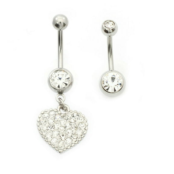 Belly Button Ring pack of 2 with multiple gem Heart Design and Basic with Cz 14g