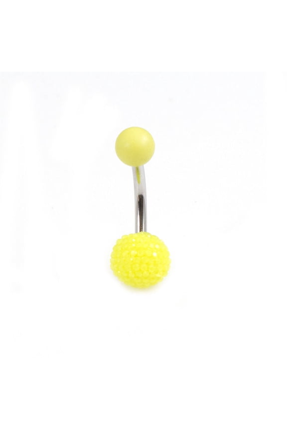 Belly Button Ring with Acrylic Textured Designed Balls 14ga 3/8 inches 10mm