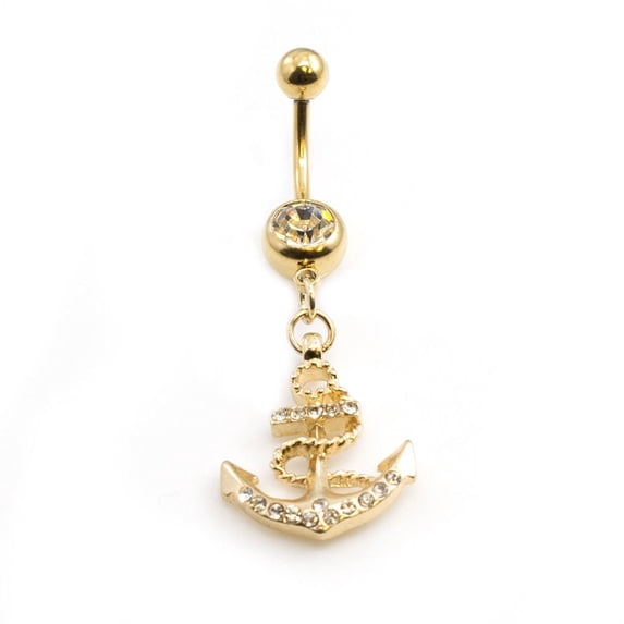 Belly Button Ring with Anchor Design and Multiple Cubic Zirconia Stones 14g