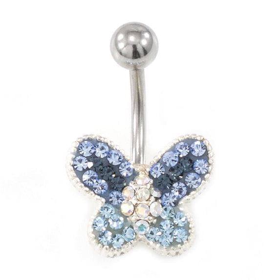 Belly Button Ring with Butterfly Design Multiple Gems 14g