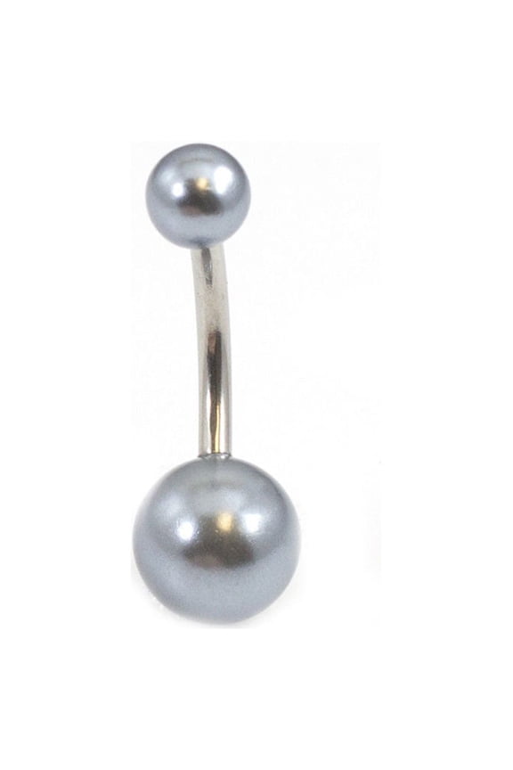 Belly Button Ring with Faux Synthetic Pearl Acrylic Designed Balls 14ga 3/8 inch