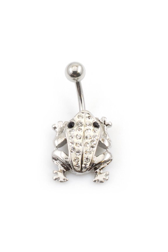 Belly Button Ring with Frog and Cubic Zirconia Stones Design 14G