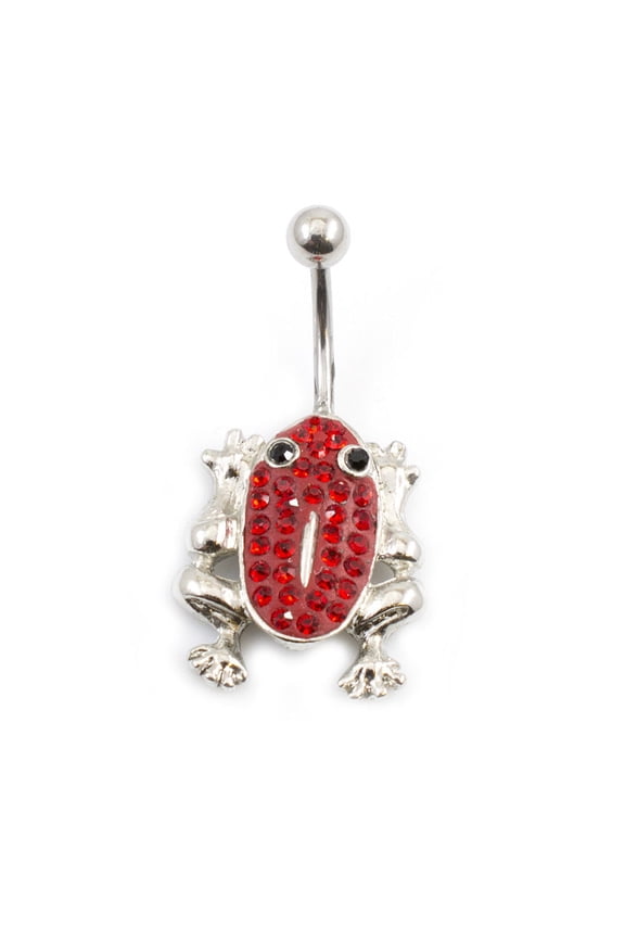 Belly Button Ring with Frog and Cubic Zirconia Stones Design 14G