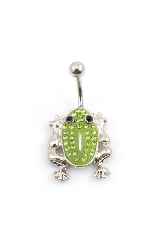 Belly Button Ring with Frog and Cubic Zirconia Stones Design 14G