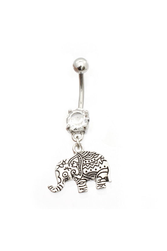 Belly Button Ring with Henna Elephant Design 14g