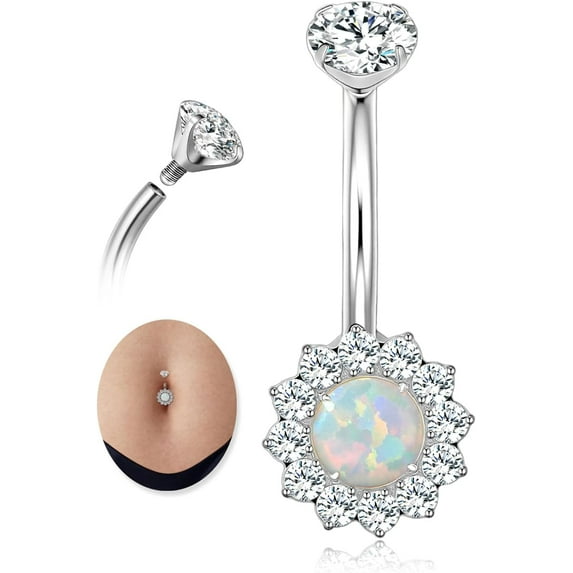 Belly Button Rings,10mm Belly Rings,14G Belly Button Rings, Navel Piercing Jewelry With Round Cubic Zirconia, Internally Threaded, Nickel-Free