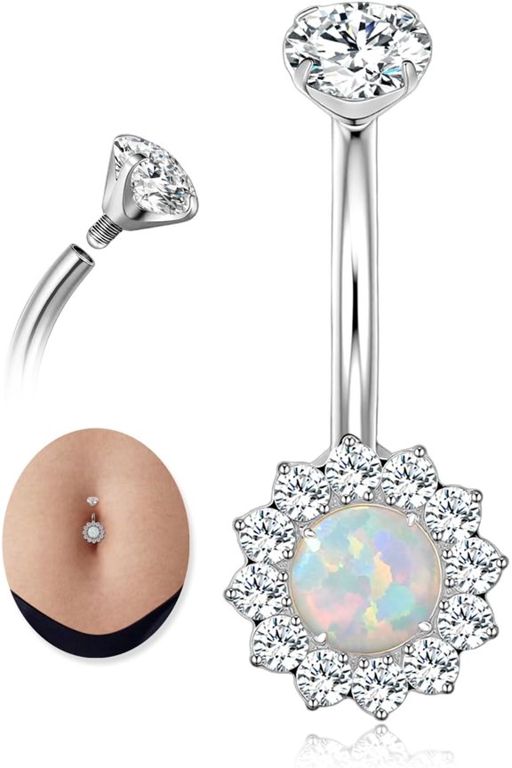 Belly Button Rings,10mm Belly Rings,14G Belly Button Rings, Navel Piercing Jewelry With Round Cubic Zirconia, Internally Threaded, Nickel-Free
