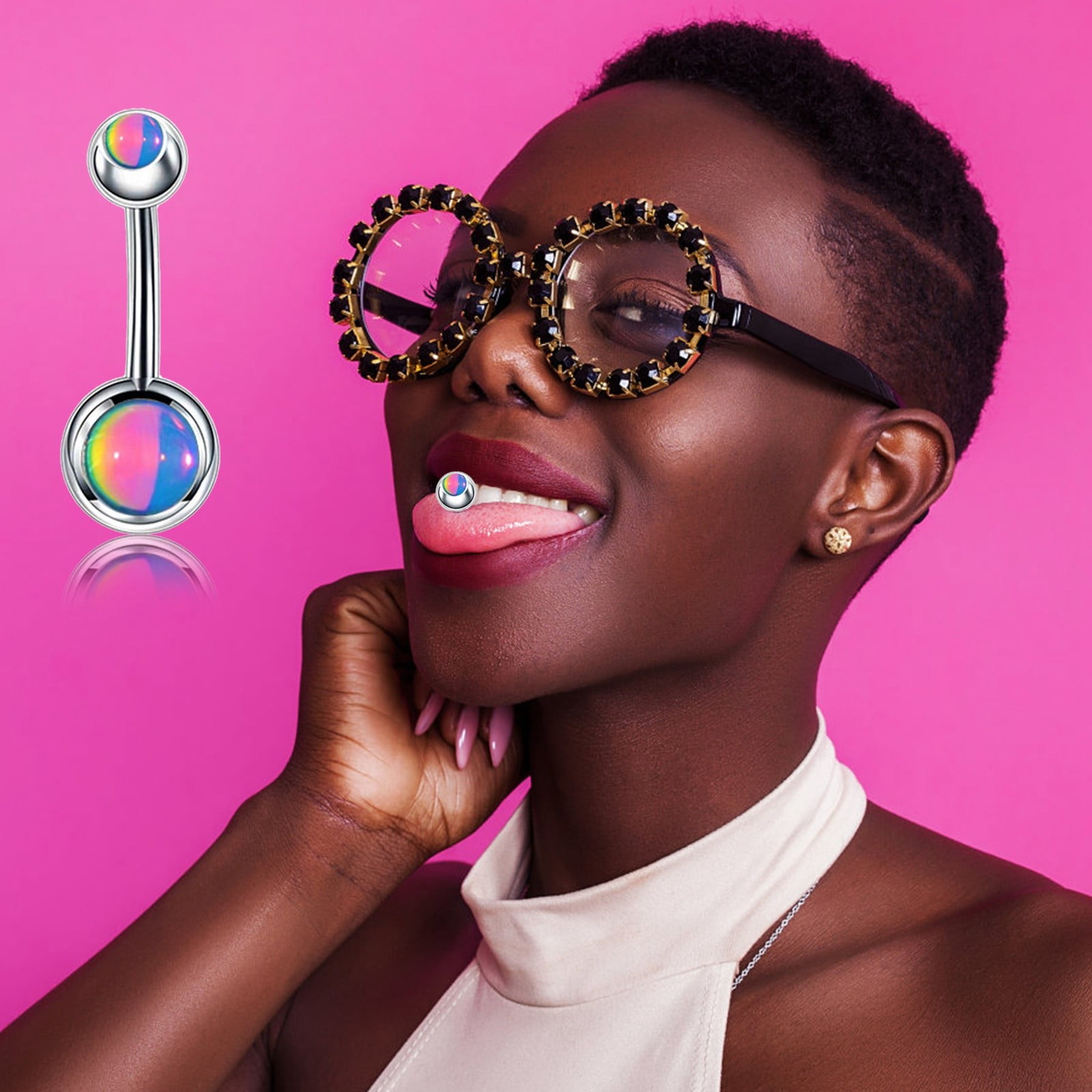 Belly Button Rings Stainless Steel Round Cubic Zirconia Stud Body