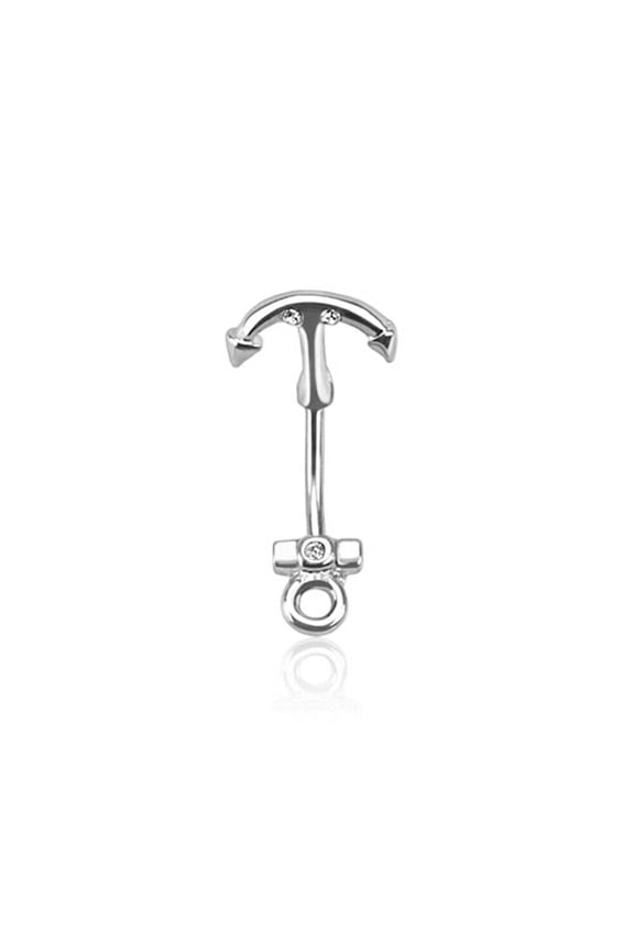 Belly Button ring Petit Size 16G anchor design with small CZ on the top