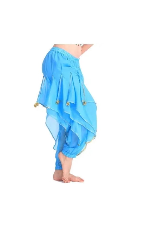 Belly Dance Costume Chiffon Harem Pants Halloween Lantern Pants With Gold Trim Women Dancing Performance Pants