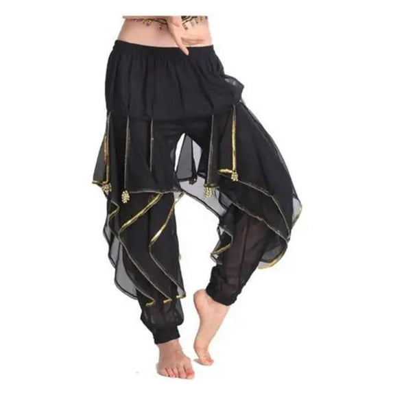 Belly Dance Costume Chiffon Harem Pants Halloween Lantern Pants With Gold Trim Women Dancing Performance Pants
