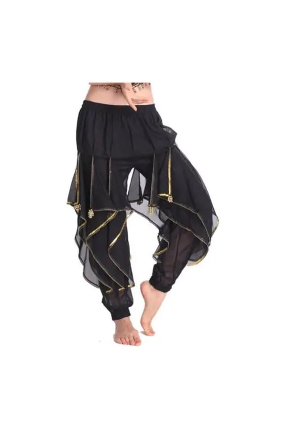 Belly Dance Costume Chiffon Harem Pants Halloween Lantern Pants With Gold Trim Women Dancing Performance Pants