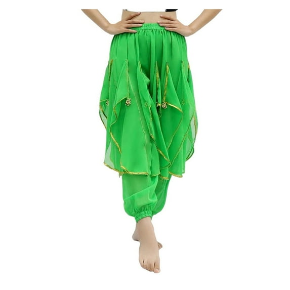 Belly Dance Costume Chiffon Harem Pants Halloween Lantern Pants With Gold Trim Women Dancing Performance Pants