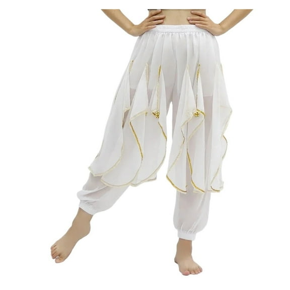 Belly Dance Costume Chiffon Harem Pants Halloween Lantern Pants With Gold Trim Women Dancing Performance Pants