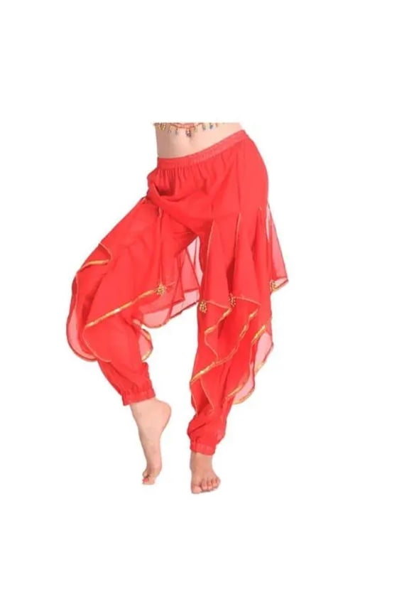 Belly Dance Costume Chiffon Harem Pants Halloween Lantern Pants With Gold Trim Women Dancing Performance Pants