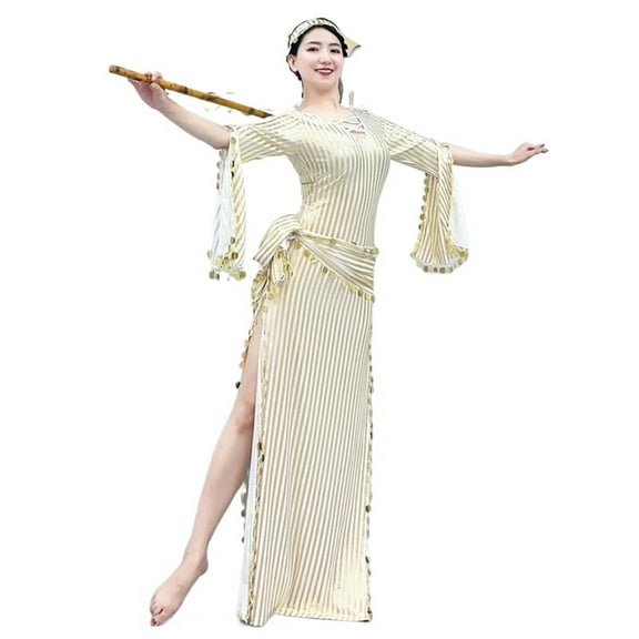 Belly Dance Costumes Milk Silk Gold Sequins Dance Dresses Oriental Dance Clothes
