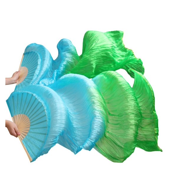 Belly Dance Fan 1 Pair Handmade Dyed Silk Dance Fans Real Silk/Imitation Silk Dance Fan Veil Silk Fan