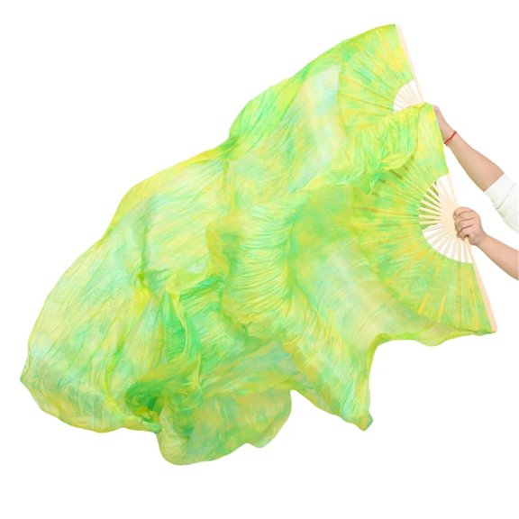 Belly Dance Fan 1 Pair Handmade Dyed Silk Dance Fans Real Silk/Imitation Silk Dance Fan Veil Tie-dye Silk Fan