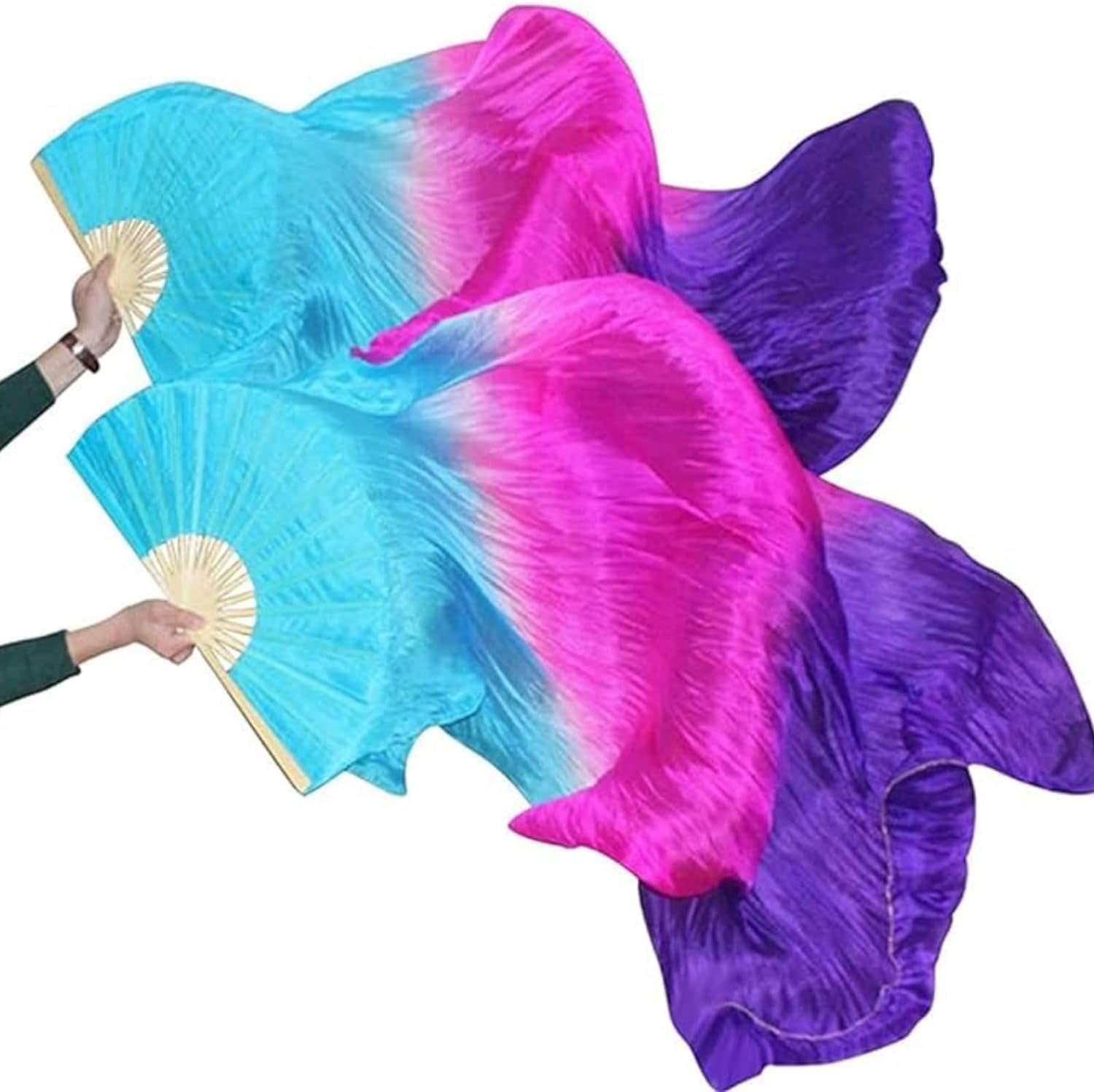 Yangko Dans lange fan, dansfans, Zijden Handventilatoren, Fan Veils Buikdans Zijden Sluier Fans 1 Paar Zijde Groothandel Klassieke Grootte Ribben Zijden Fans Dansvoorstelling Props Aangepast (Color